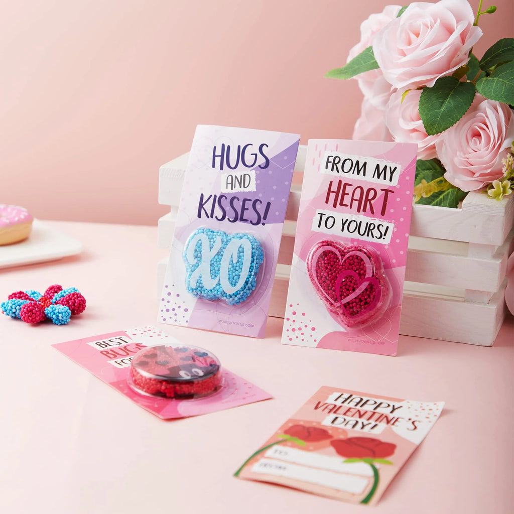 12-Pack Valentine’s Fun Clay & Greeting Card Play Kit – Squashy Foam Beads for Kids Classroom Gifts & Party Favors