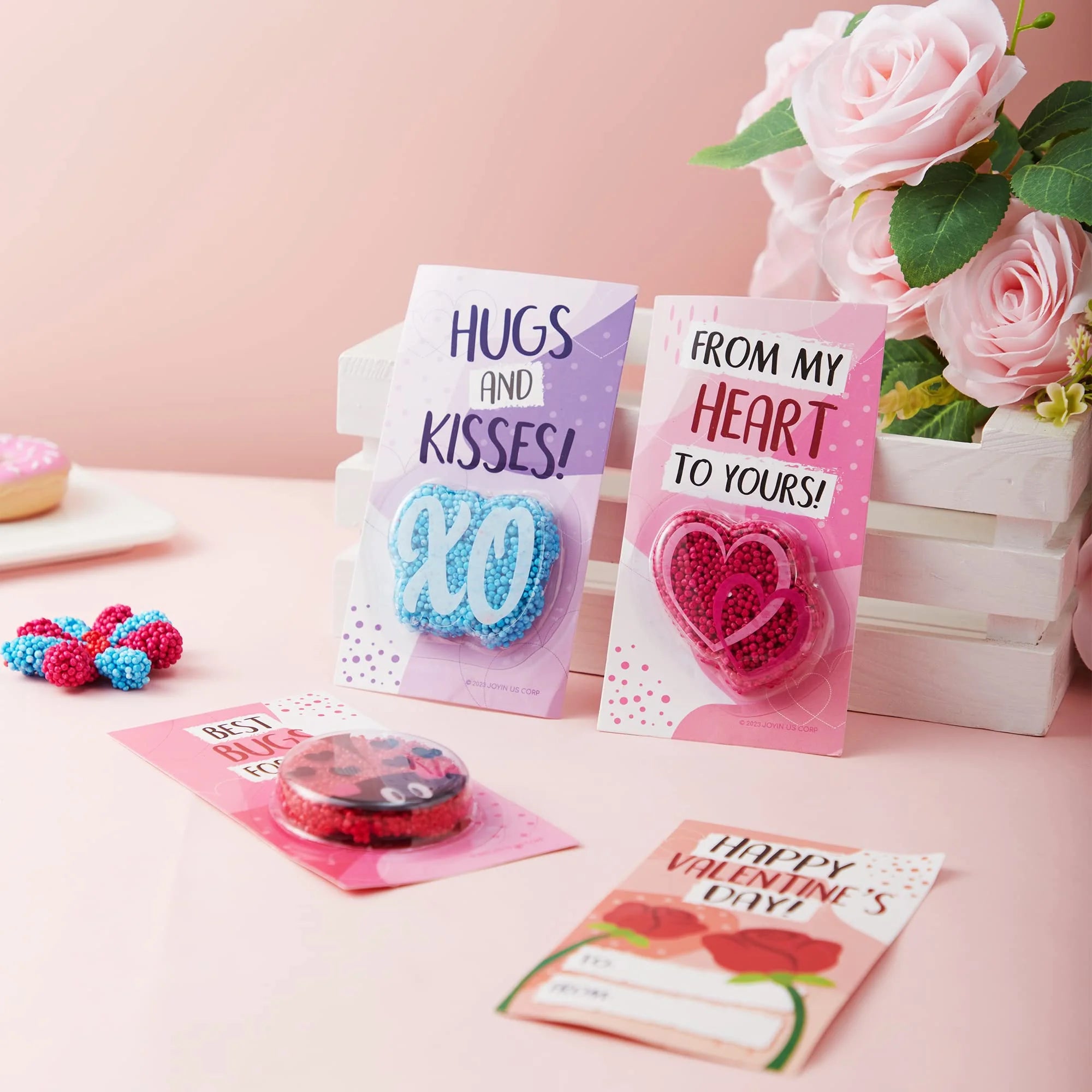 12-Pack Valentine’s Fun Clay & Greeting Card Play Kit – Squashy Foam Beads for Kids Classroom Gifts & Party Favors