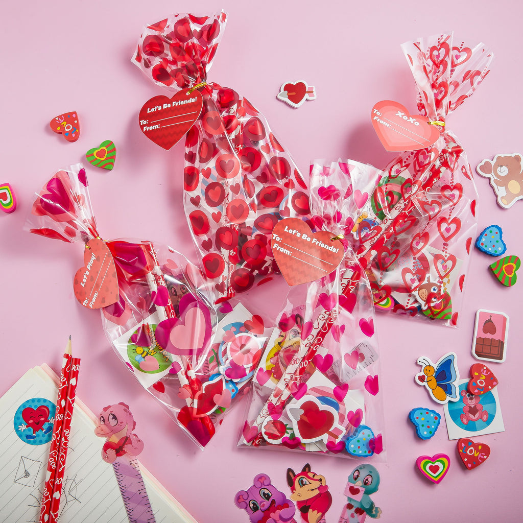 28-Pack Valentine Kids Goody Bags – Fun Classroom Party Favor Stationery Set