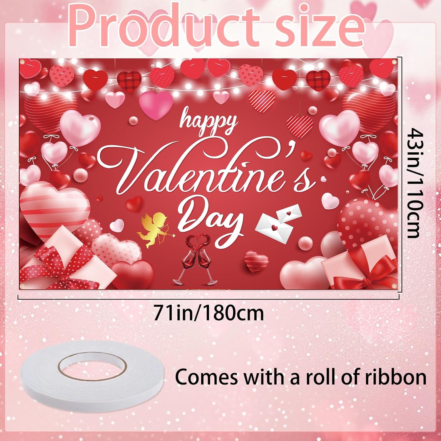Happy Valentine’s Day Banner – 71x43 Inch Indoor & Outdoor Backdrop for Party, Photography, and Romantic Decoration