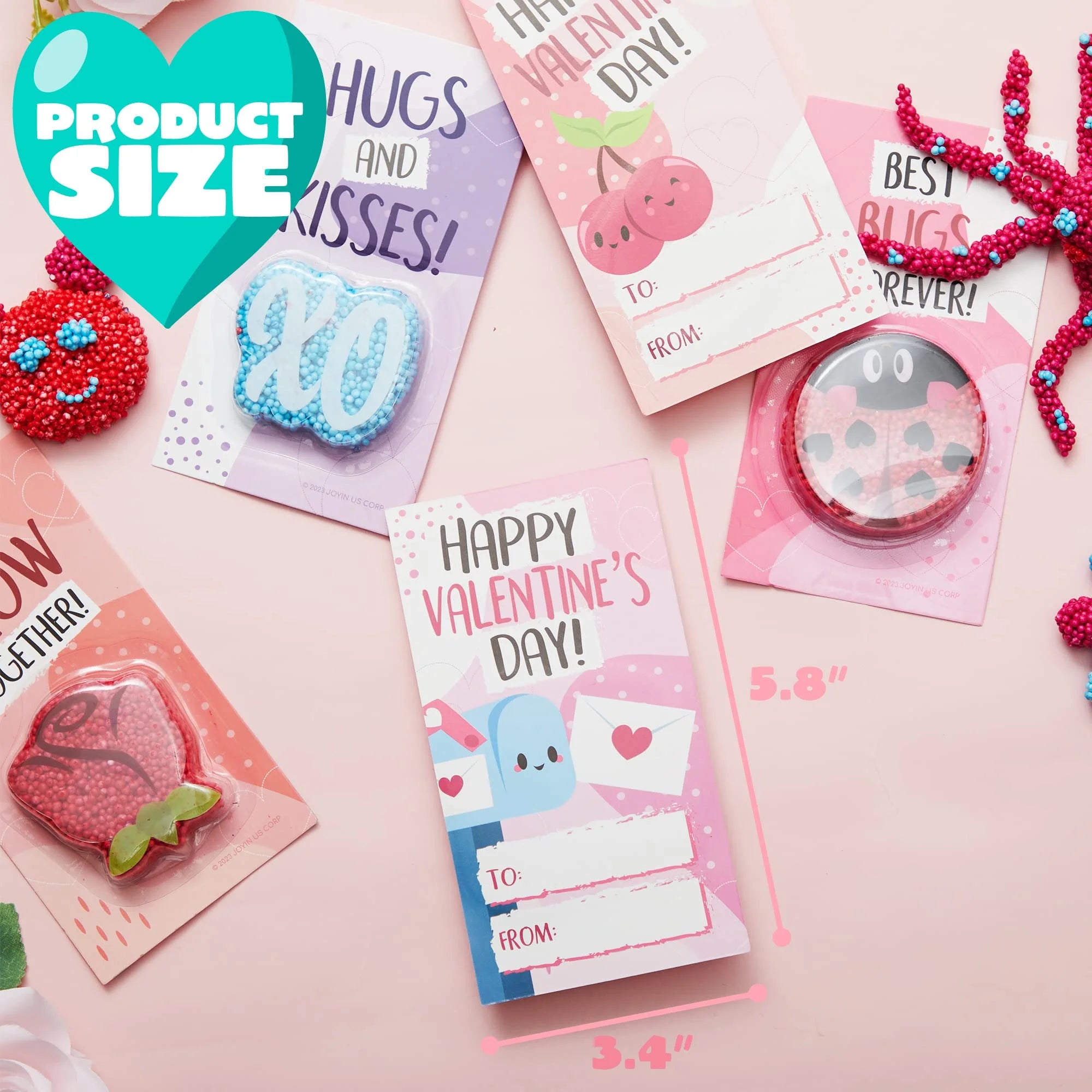 12-Pack Valentine’s Fun Clay & Greeting Card Play Kit – Squashy Foam Beads for Kids Classroom Gifts & Party Favors