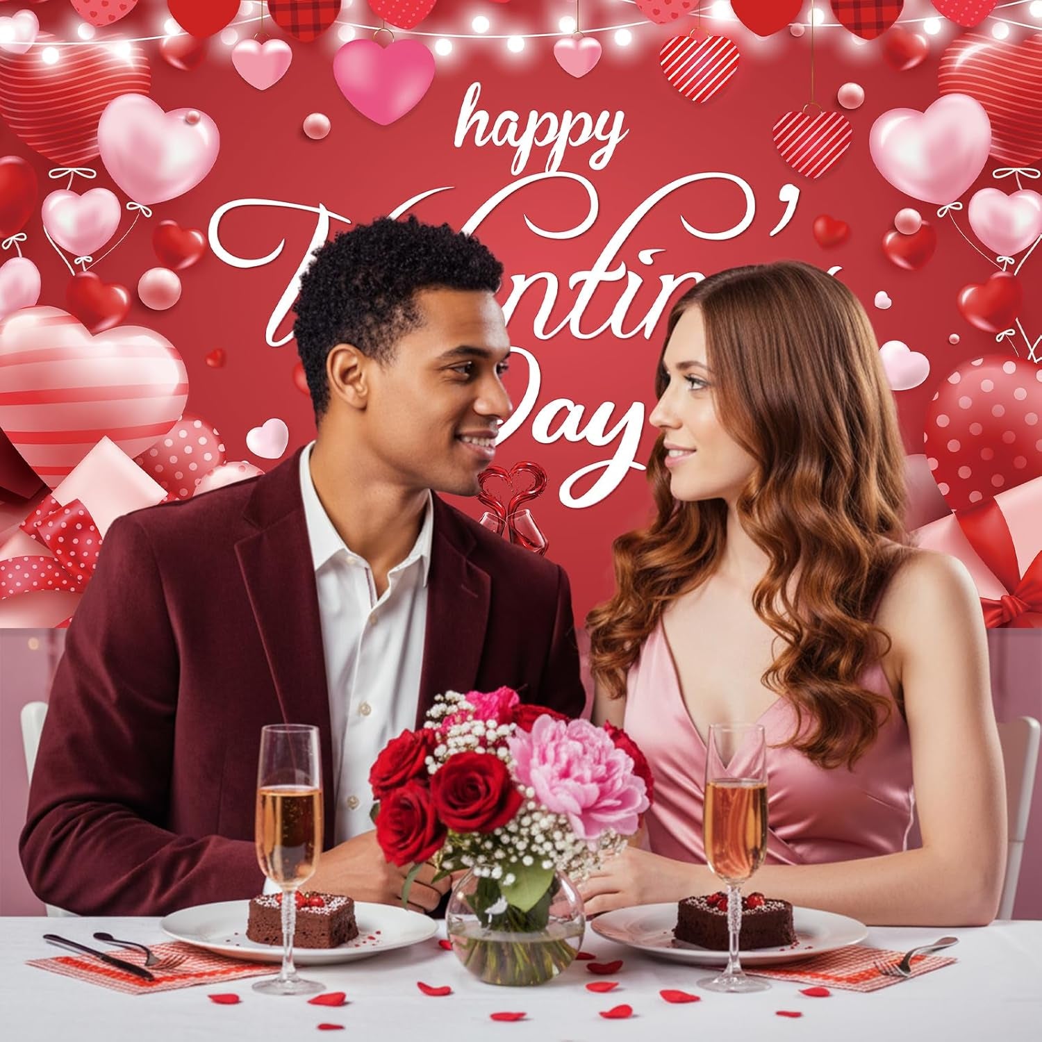 Happy Valentine’s Day Banner – 71x43 Inch Indoor & Outdoor Backdrop for Party, Photography, and Romantic Decoration