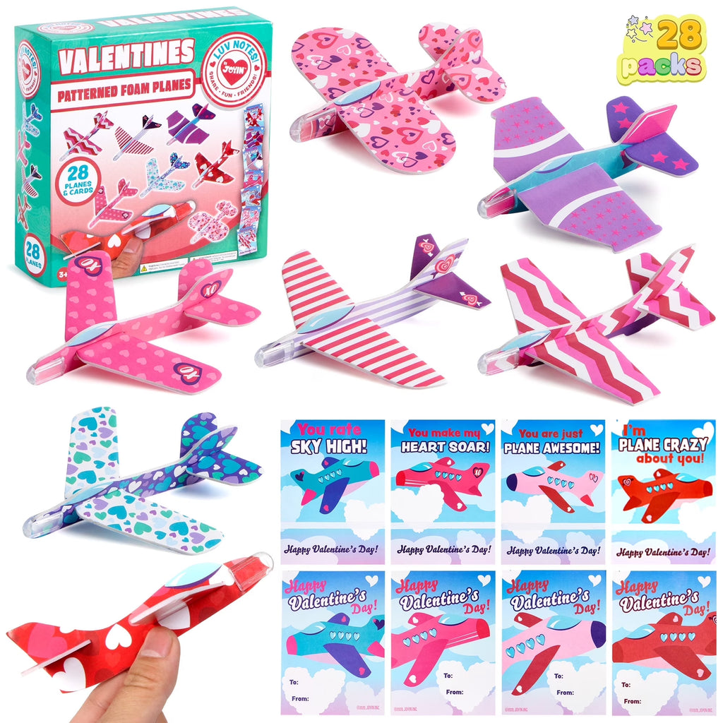 28-Pack Valentines Day Foam Airplanes Greeting Cards for Kids – Classroom Exchange, Party Favors & Valentine Gifts