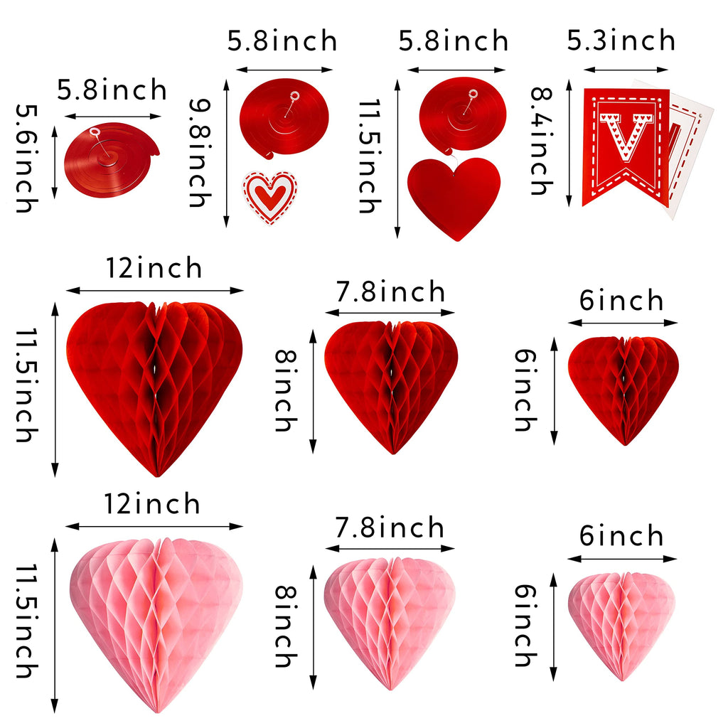 31-Piece Valentine's Day Party Decoration Kit – Banner, Heart Honeycombs, Foil Swirls & Hanging Heart Pendants