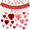 31-Piece Valentine's Day Party Decoration Kit – Banner, Heart Honeycombs, Foil Swirls & Hanging Heart Pendants