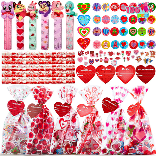 28-Pack Valentine Kids Goody Bags – Fun Classroom Party Favor Stationery Set