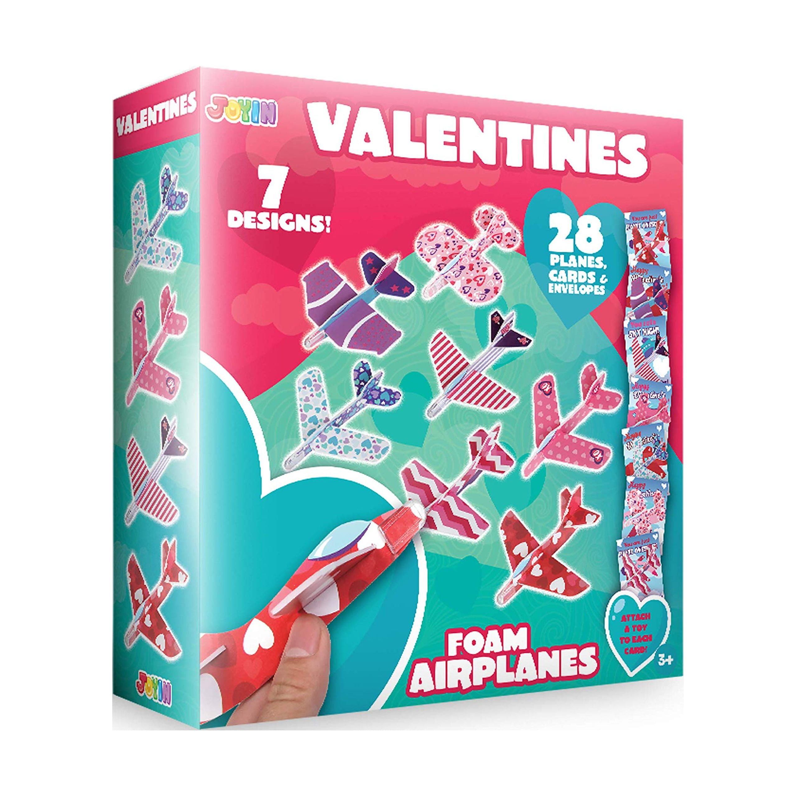 28-Pack Valentines Day Foam Airplanes Greeting Cards for Kids – Classroom Exchange, Party Favors & Valentine Gifts