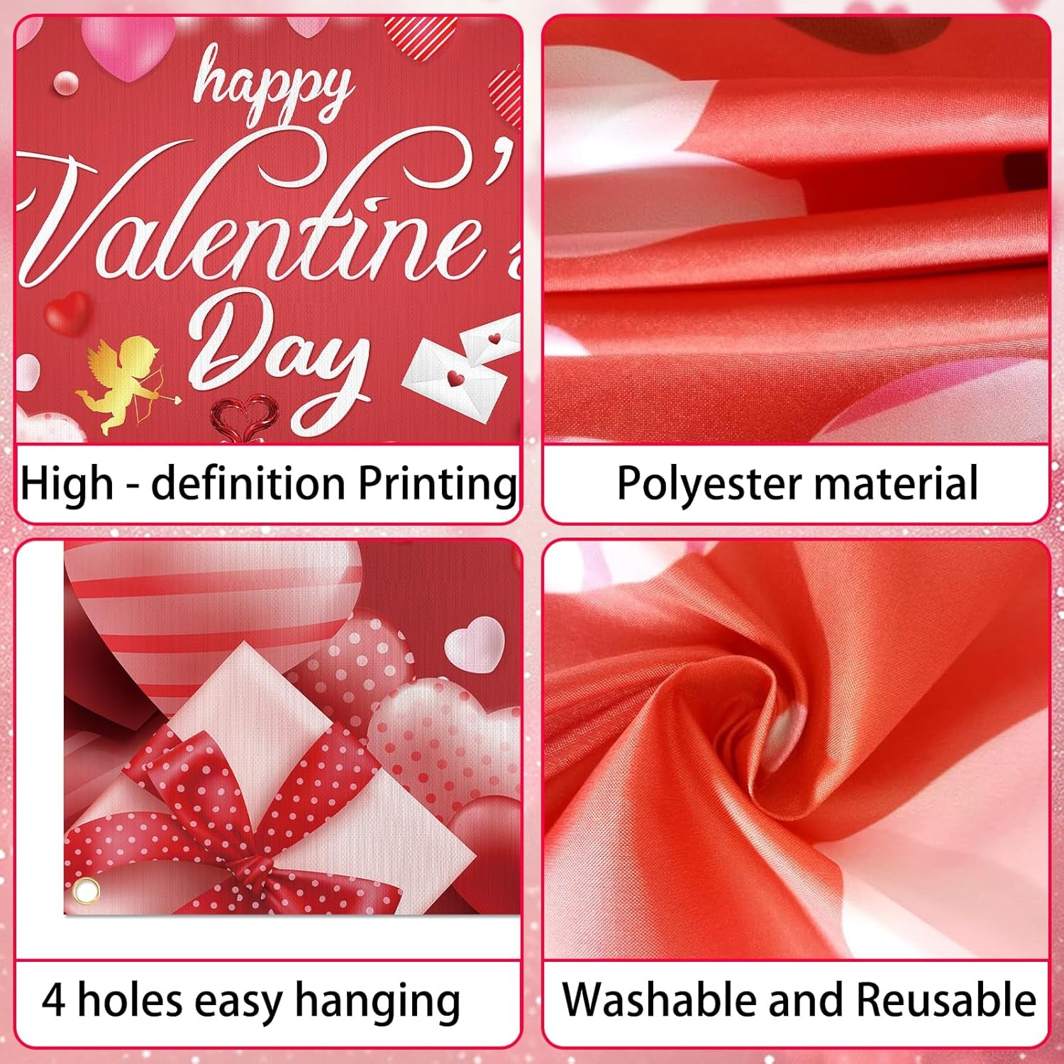 Happy Valentine’s Day Banner – 71x43 Inch Indoor & Outdoor Backdrop for Party, Photography, and Romantic Decoration