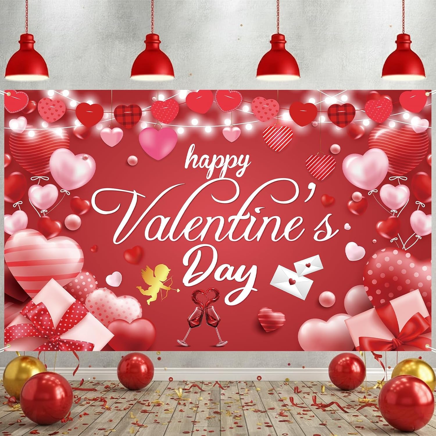Happy Valentine’s Day Banner – 71x43 Inch Indoor & Outdoor Backdrop for Party, Photography, and Romantic Decoration